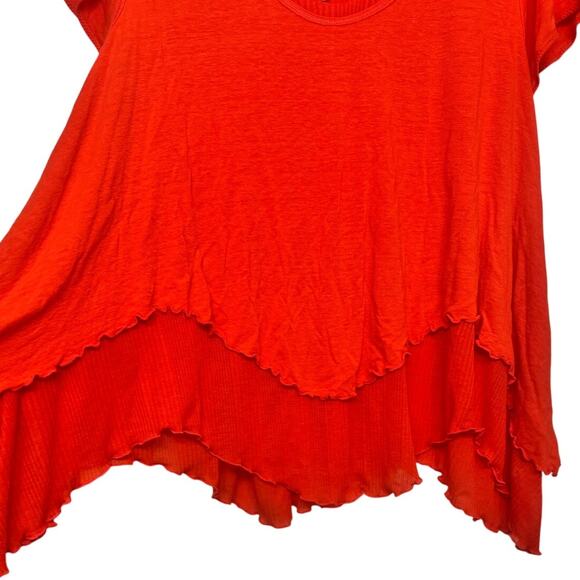 Free People Layered Red Asymmetrical Hem Tee M Boho Festival Top Flowy Tunic - Picture 2 of 6